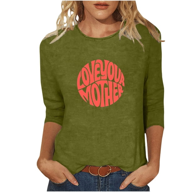 Blusas para Mujeres Casual 3/4 Manga Cuello Redondo Impreso Suelto, Mujer 3/4 Manga Tops Y Blusas para Diario