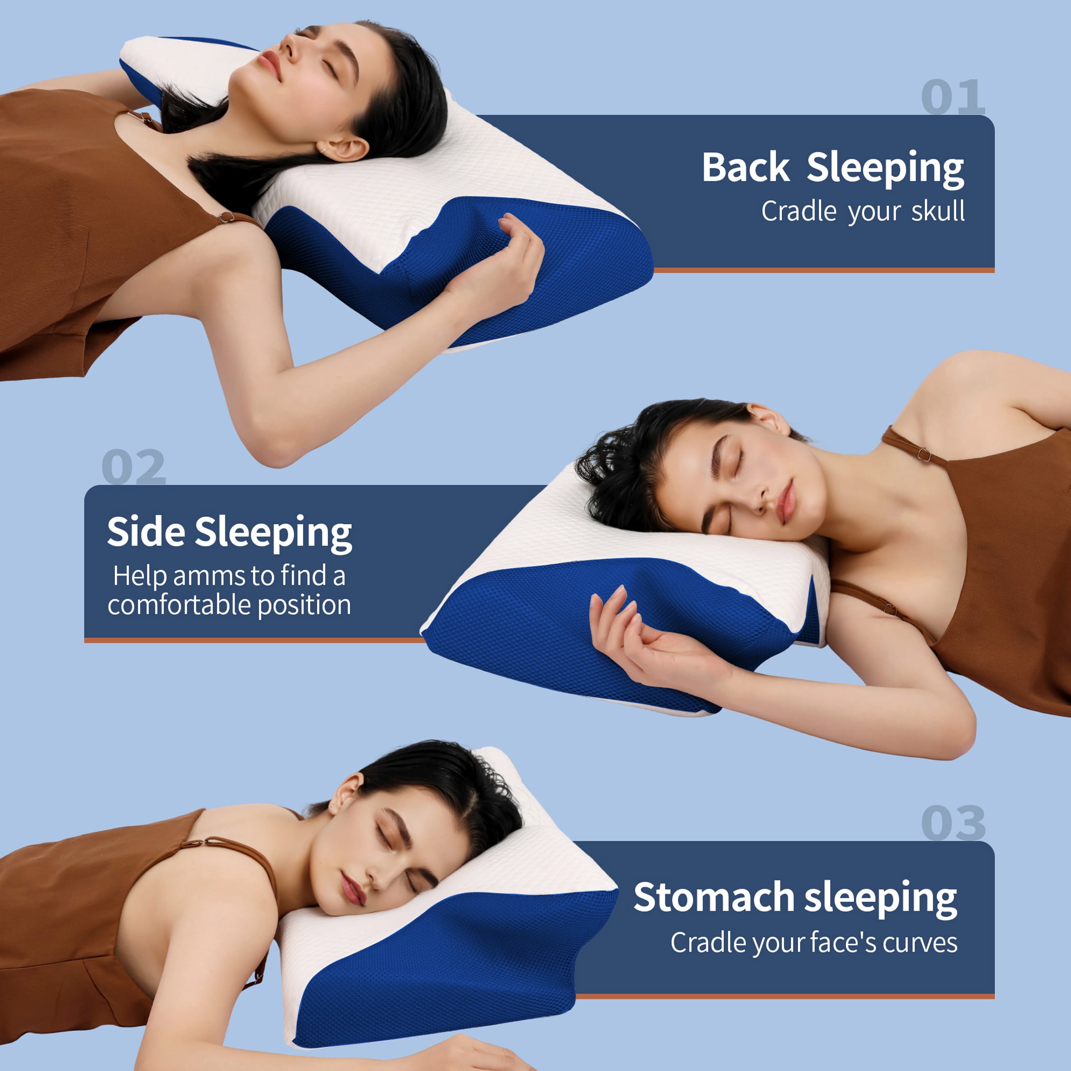 NJWY Butterfly Memory Foam Neck Pillow, Ergonomic Cervical Pillow for Neck Pain Relief, Side Back Stomach Sleeper Support Pillow for Adults (Blue)