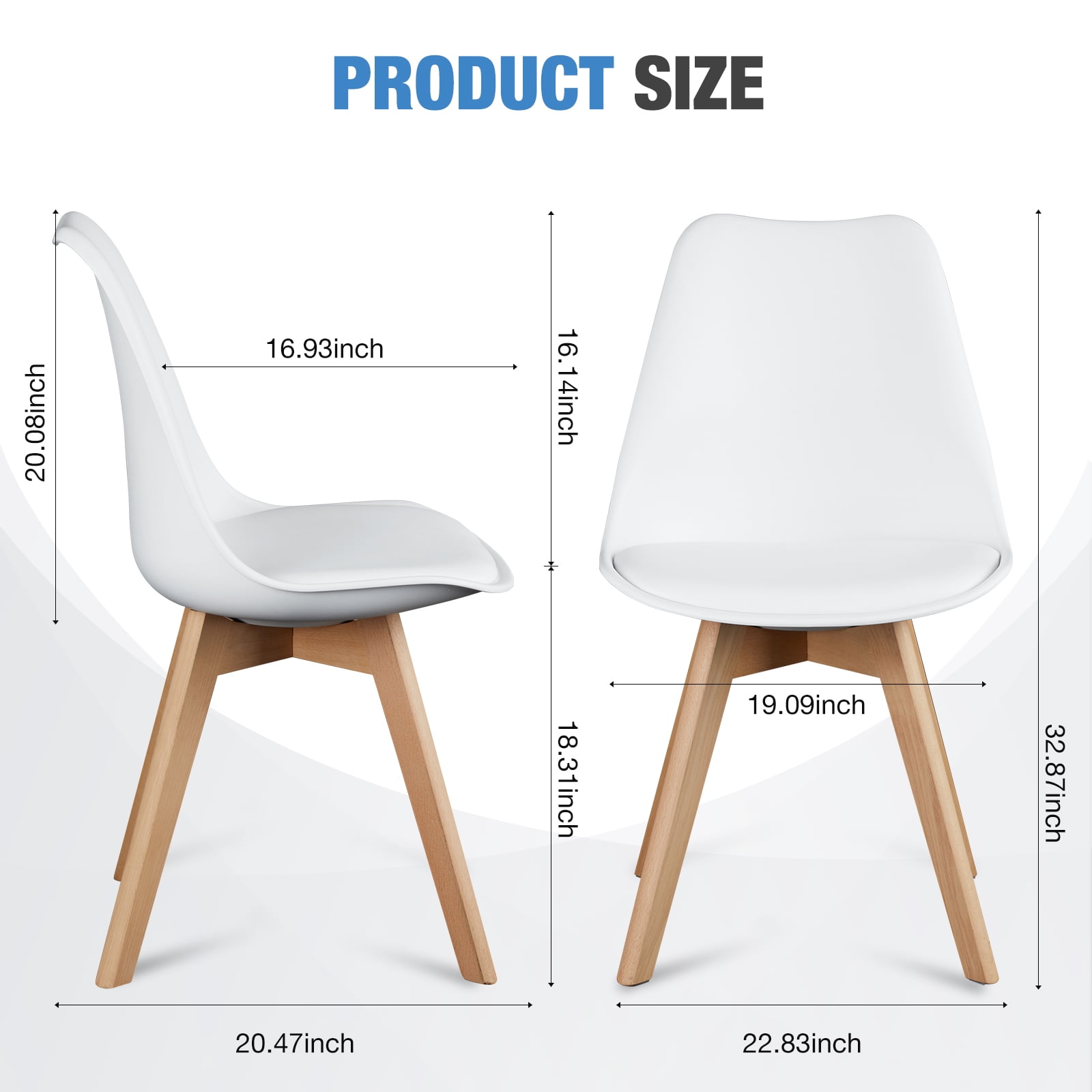 GIANNA Set of 4 Dining Chairs, Mid-Century Modern Style, PU Leather Padded Seat, Durable Wooden Leg, 22.83"W x 19.09"D x 32.87"H,White