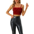 thumbnail image 2 of Allegra K Women's Sequin Velvet Spaghetti Strap Club Party Crop Cami Top, 2 of 6