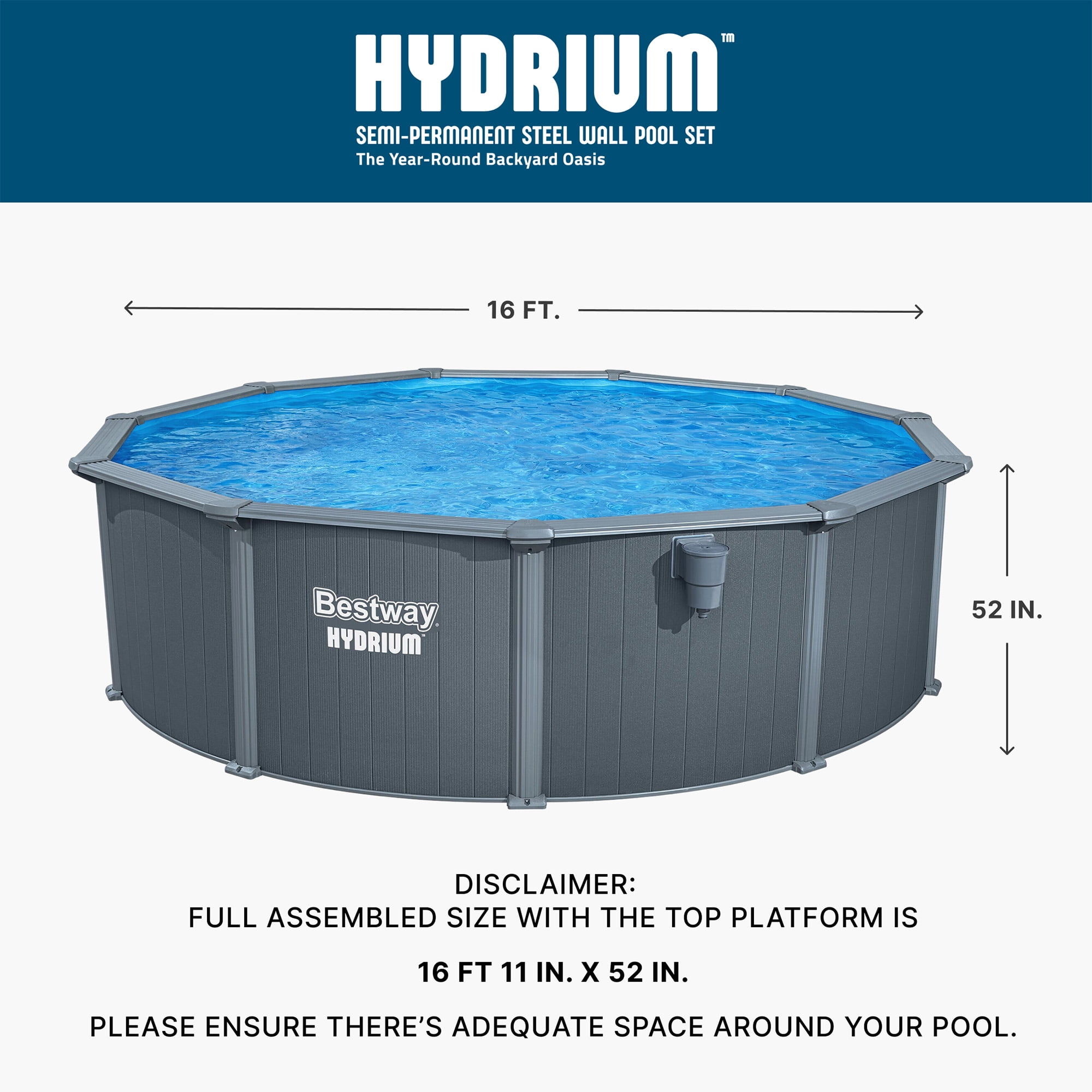 Bestway Hydrium 16' x 52" Steel Side Wall Above Ground Pool w/ Sand Pump & Accessories