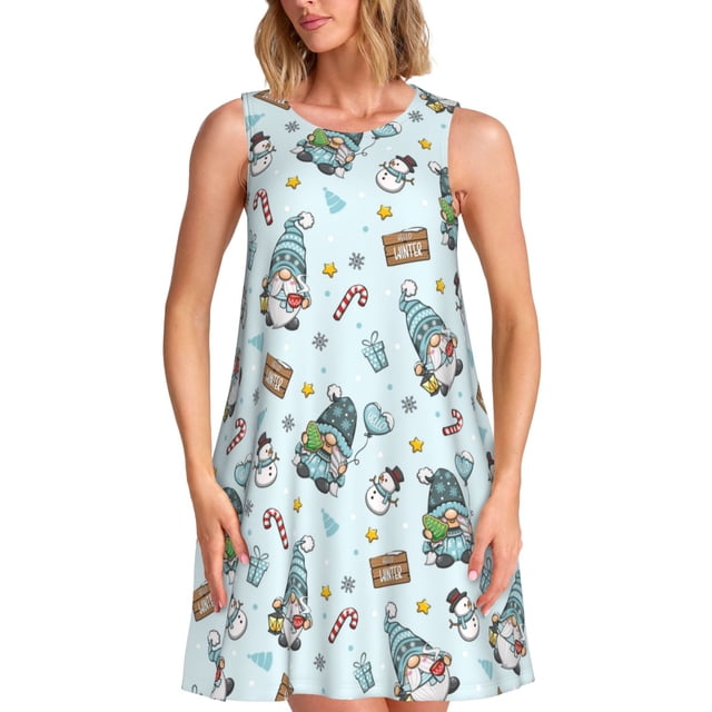 Balery Winter Wonderland Light Blue Vestidos de verano para mujer con estampado: vestido holgado sin mangas, vestido playero informal y cómodo para días calurosos.