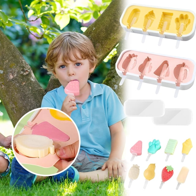 Juego de Moldes de Silicona para Helado | Moldes Ovalados para Palitos de Helado con 10 Palitos Reutilizables | Silicona Suave, Flexible y Antiadherente para Paletas Caseras y Postres Congelados | Má