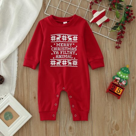

Hbdhejl Infant Baby Toddler Girls Romper Bodysuits Long Sleeve Christmas Letter Prints Romper Newborn Jumpsuit Clothes Red 0-3 Months