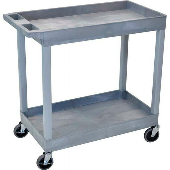Luxor 987973GY E-Series Plastic Utility Tub Cart, 2 Shelf - Gray - 35.25 x 18 x 34.25 in.