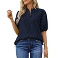 thumbnail image 2 of UVN Summer Blouses for Women Short Sleeve Shirts Ladies Hollow Out Lace Blouse V Neck Dressy Casual Tops, 2 of 8
