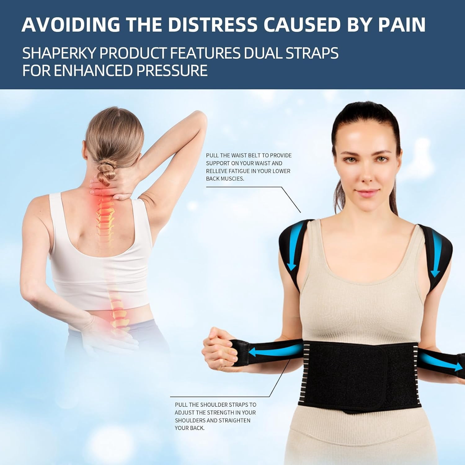 GKTG Posture Corrector Support Back Brace: Adjustable Body Posture Brace for Men and Women Medium