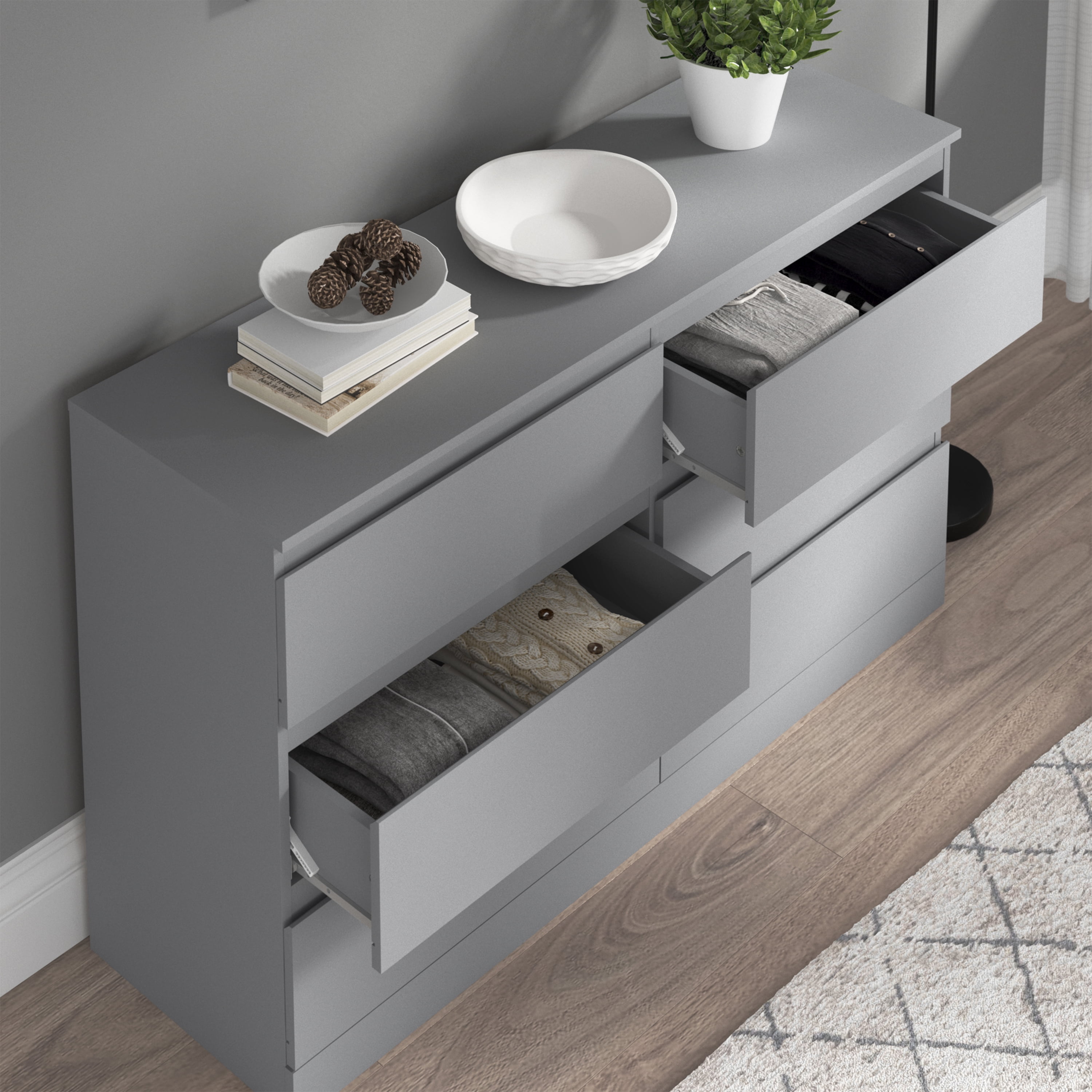 Brindle 6 Drawer Dresser, Cool Gray, by Hillsdale Living Essentials