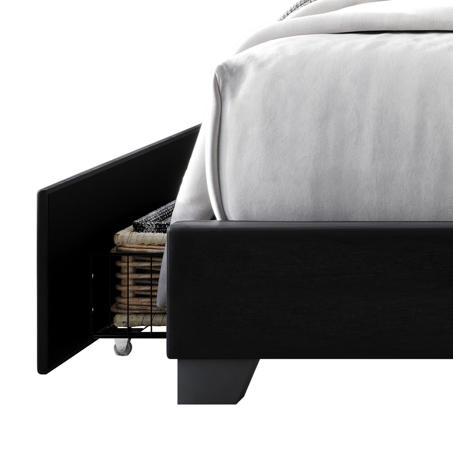 Home Design Sheffield King Tufted Upholstered Storage Platform Bed Frame with Diamond Button-Tufted Headboard and Four Under-Drawers, Black, Easy Assembly