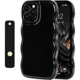 thumbnail image 1 of UTAH-Compatible with iPhone 15 Pro Max Case Cute Simple Wave Design Stylish Wavy Curly Frame with Wrist Adjustable Hand Strap Kickstand Grip Holder Soft Silicone Protective Cover - Black, 1 of 4