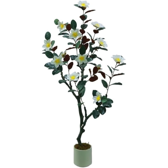 5FT Artificial Magnolia Tree, Realistic Faux Plants in Pot, Magnolia Tree Artificial Plant with Blooming Flowers and Leaves for Home Office Garden Decor Garden Party Wedding Hotel