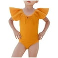 thumbnail image 5 of IROINNID Toddler Girl's Swimsuit Short Sleeve Ruffle Solid Backless One-piece Swimwear, 5 of 8