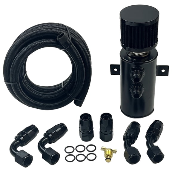 10AN Baffled Oil Catch Can Breather Can with Drain Valve 750ML Bundle and 10FT 10AN 5/8'' Fuel Line Fitting Kit Nylon Braided CPE Oil Hose