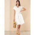 thumbnail image 3 of Vestido Camisero Campesino Con Botones Manga Corta Cuello Pico Cintura De Lazo Algodón Para Mujer Blanco S Unique Bargains Vestido, 3 of 6