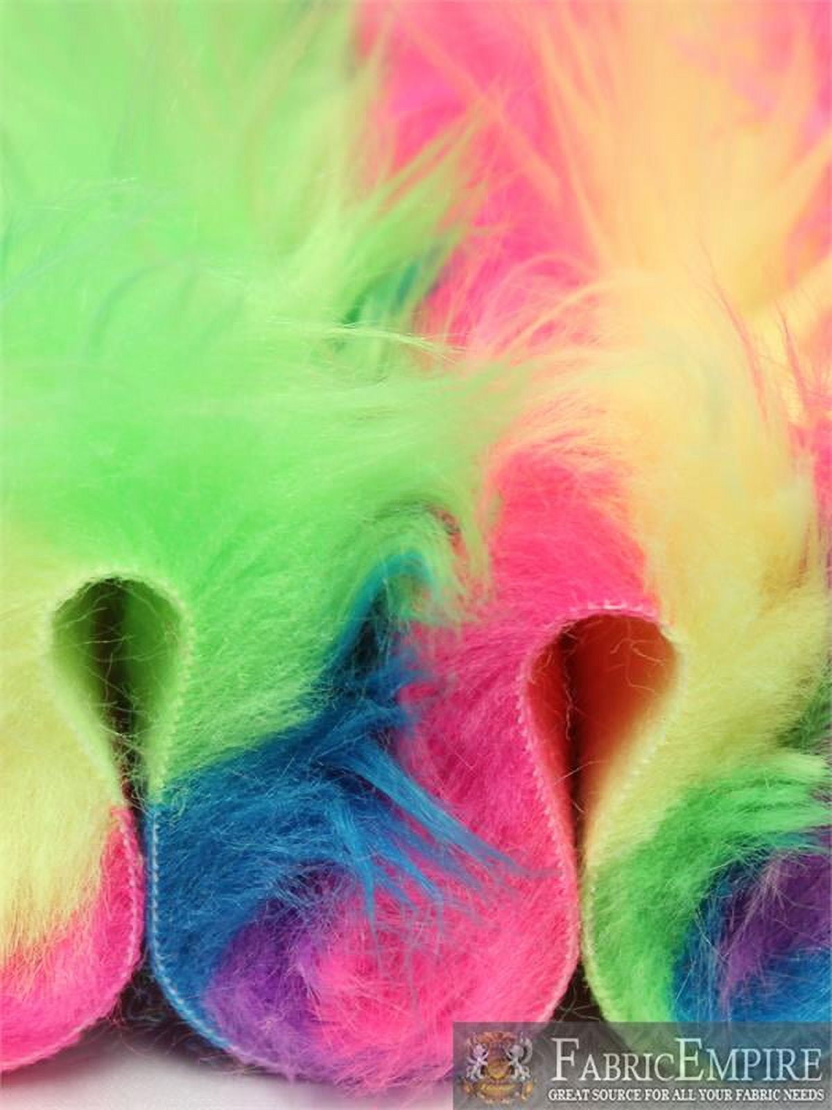 Faux Fur Fabric Long Pile NEON RAINBOW/ 60" Wide / Sold by the yard