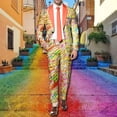 thumbnail image 2 of Men's Rainbow Long Sleeve Two Piece Suit with Jacket Trousers Tie Printed Button Pockets for Holiday Party Events, 2 of 6