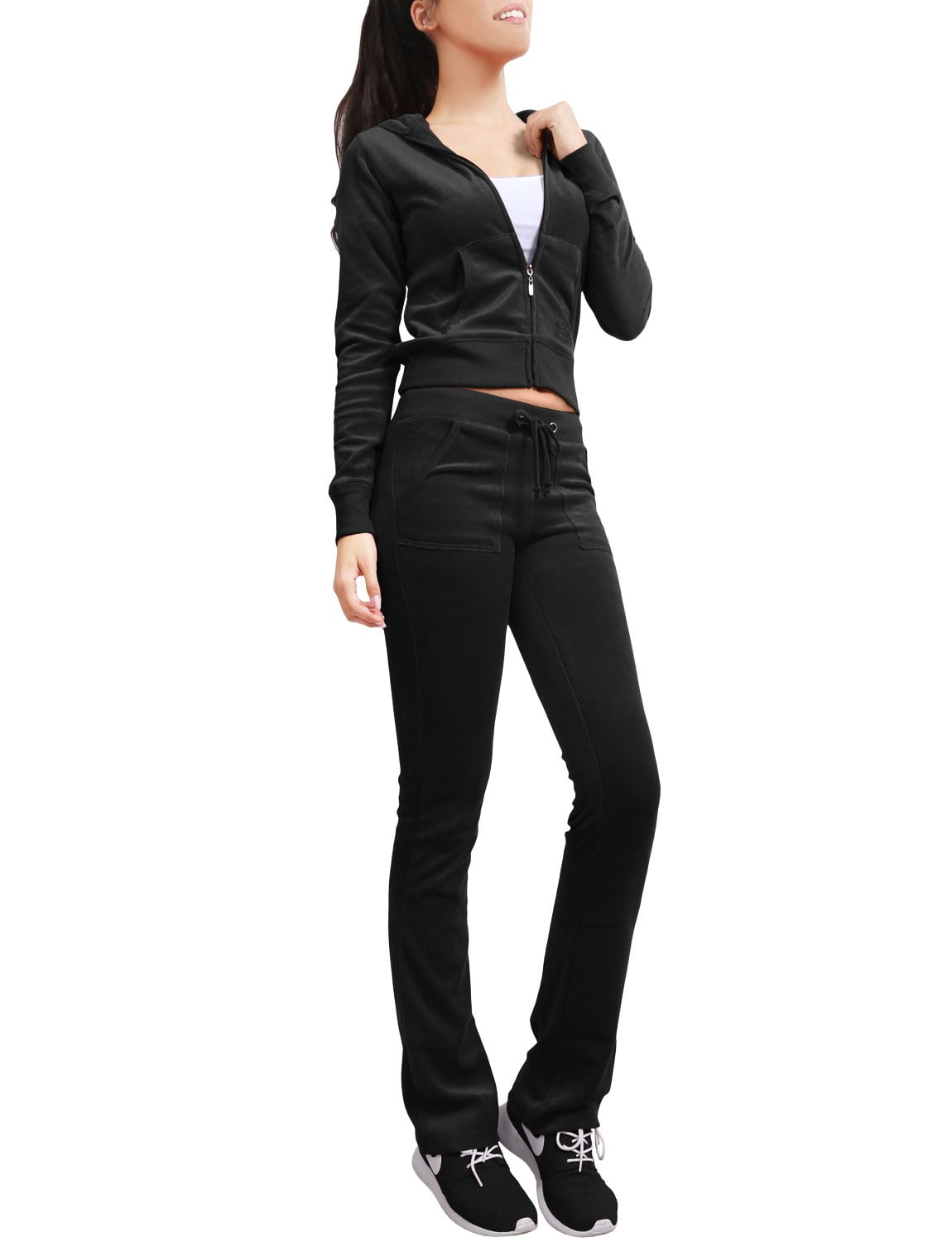 J. METHOD Women's Tracksuit Set Casual 2 Piece Outfit Slim Fit Velour  Velvet Zip Up Hoodie Jacket Top and Sweatpants Sweatsuit NEWTS03 Black S -  Walmart.com