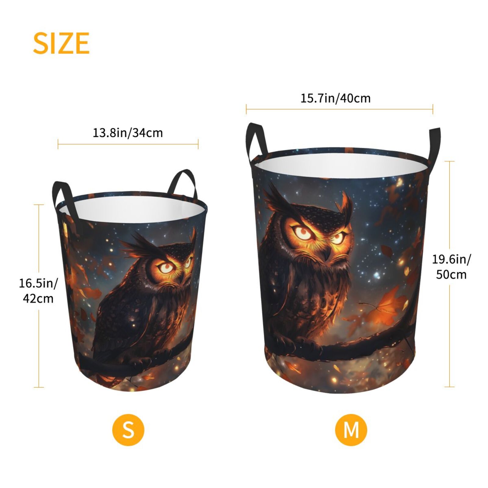 Large Laundry Basket with Handles - Autumn Owl Maple Leaves Kids Baby Dirty Clothes Laundry Hamper for Bedroom Aesthetic