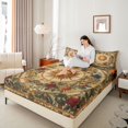 thumbnail image 3 of Homewish Retro Bohemian Sun Bed Sheets,Vintage Floral Full Size Sheets,Gold Red,4pcs,1 Flat Sheet, 1 Fitted Sheet and 2 Pillowcases, 3 of 6