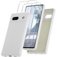 thumbnail image 1 of KOMI for Google Pixel 7a Case, Silicone Phone Case with 2 Screen Protector, Soft Anti-Scratch Microfiber Lining, Full Body Shockproof Slim Cover Support Wireless Charging, White, 1 of 5