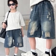 thumbnail image 2 of Caixia Boys Denim Shorts with Pockets Casual Mid Elastic Waist Jeans Baggy Jeans Shorts Boys y2k Straight Leg Loose, 2 of 4