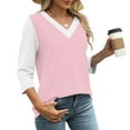 thumbnail image 4 of Tawop Shirts for Women Womens Tee Shirts 3 4 Sleeve Loose V Neck Pink Xxxl, 4 of 7