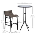 thumbnail image 3 of Outsunny 3pcs Patio Bar Set, Outdoor Bistro Set with 2 Bar Stools and 1 Tempered Glass Bar Table, Dining Chat Set, Tan, 3 of 8