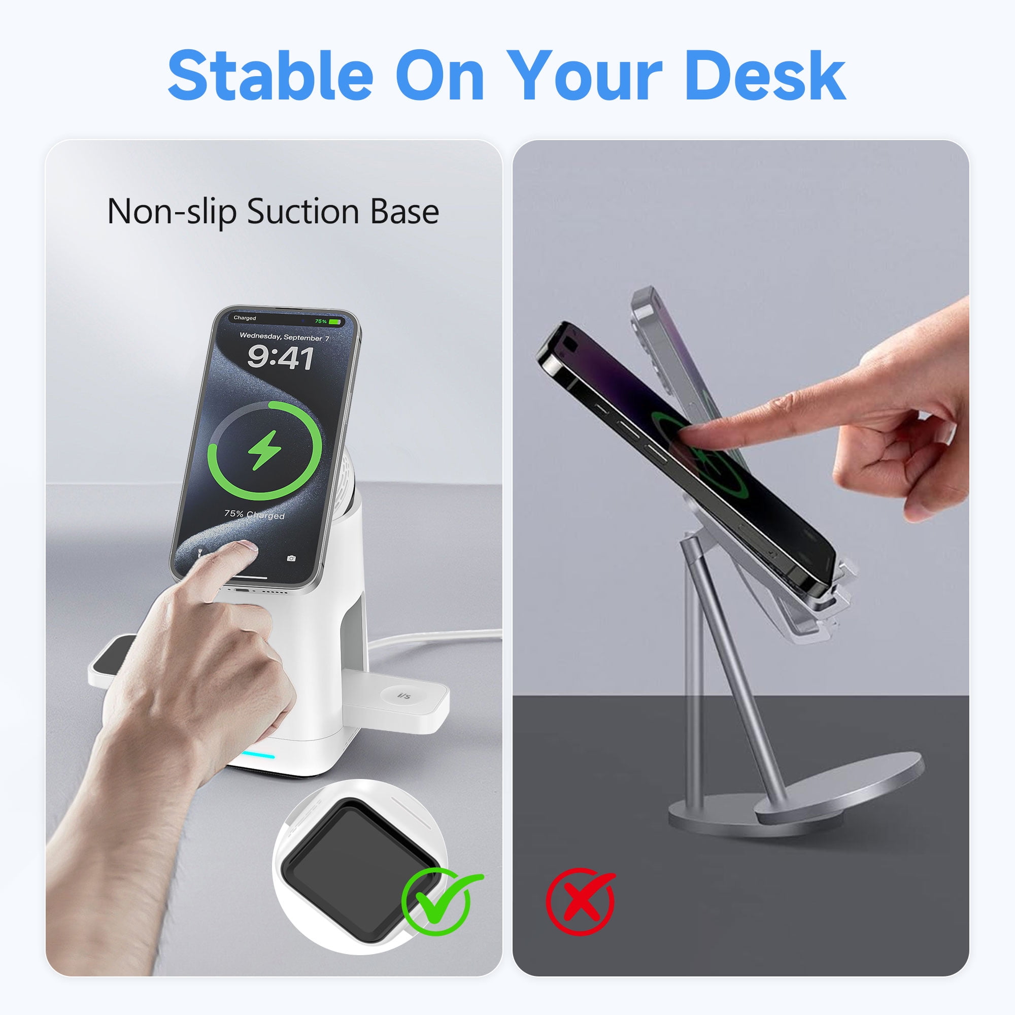 Aootek Foldable Qi2 15W Wireless Charger,3 in 1 charging station Compatible with MagSafe for iPhone12-16 Series & Samsung S6-S25 Series,Airpods4/3/2/Pro/Pro2 & Galaxy Buds Series,Apple Watch Ultra/SE