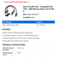 thumbnail image 2 of Spark Plug Wire Set - Compatible with 1996 - 2000 Mercury Sable 3.0L V6 VIN U 1997 1998 1999, 2 of 2
