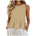 thumbnail image 2 of FDGIU Women's Crew Neck Linen Blend Sleeveless Tank Top, Solid Peplum Ruffle Hem Loose Cropped Casual Camisole Blouse, 2 of 8