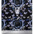 thumbnail image 1 of Soimoi Blue Silk Fabric Insect,Dream Catcher & Reindeer Face Animal Printed Fabric 1 Yard 42 Inch Wide, 1 of 1