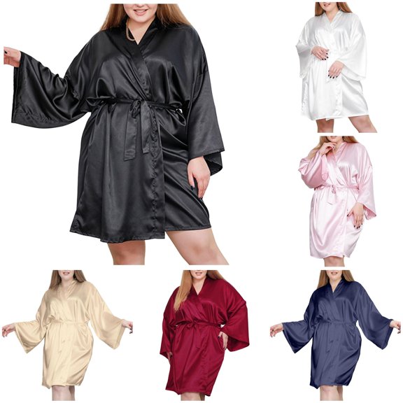 TinyBloomm Comfy Short Women's Plus Size Satin Robes Plus Size Kimonos Robes Sleepwear Short, Size XXL