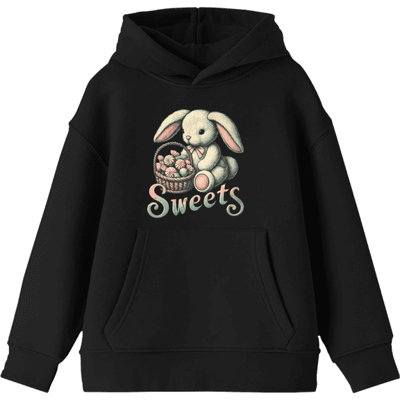 Sweets Bunny WIth Candy Basket Boy's Black Long Sleeve Hoodie-Medium