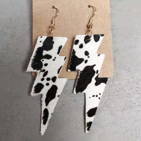 Retro Vintage Genuine Leather Lightning Shape Flower Cowhide Women Earrings