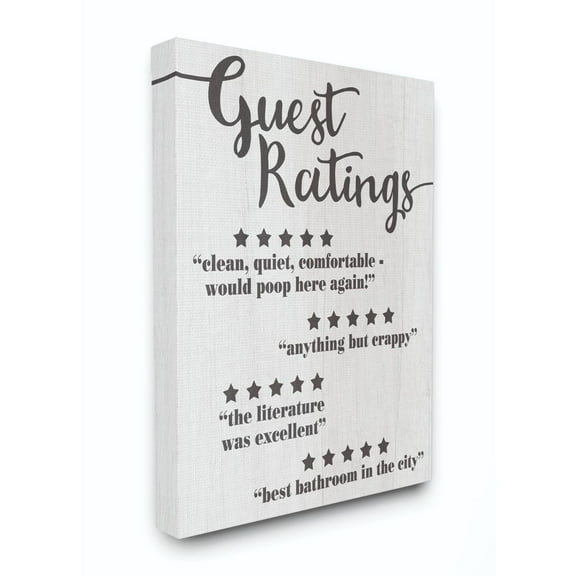 Stupell Industries Five Star Bathroom Funny Word Black And White Wood Textured Design Super Canvas Wall Art by Daphne Polselli