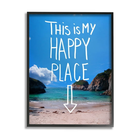 Stupell Industries My Happy Place Summer Beach Graphic Art Black Framed Art Print Wall Art, Design by K. Kaufman