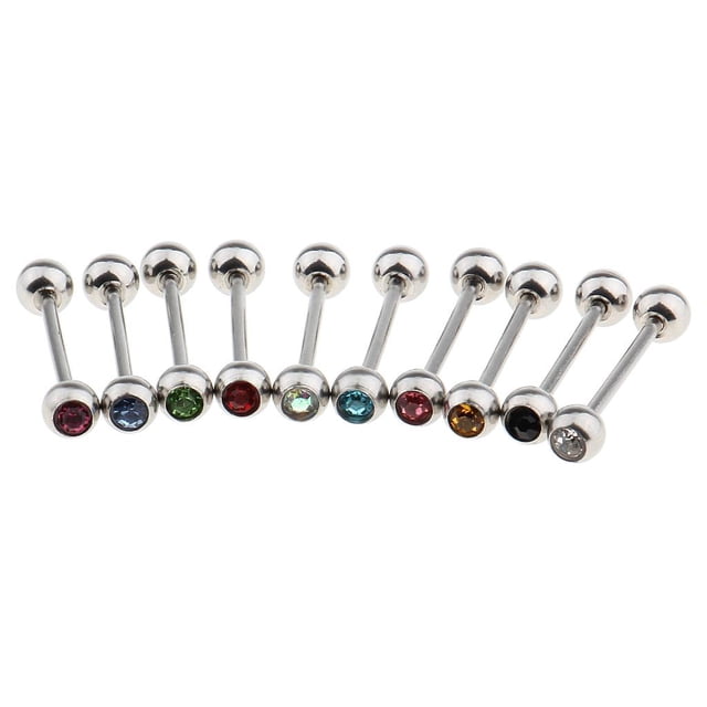 KLKCMS 10 Pcs 14G Barre d'Oreille en Acier Inoxydable avec Strass