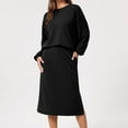 thumbnail image 2 of Yeaiivve Women 2 Piece Outfits Solid Sweatshirt Skirt Sets Fall Casual Long Sleeve Pullover Top Bodycon Midi Skirts Lounge Travel Set Black XXL, 2 of 7