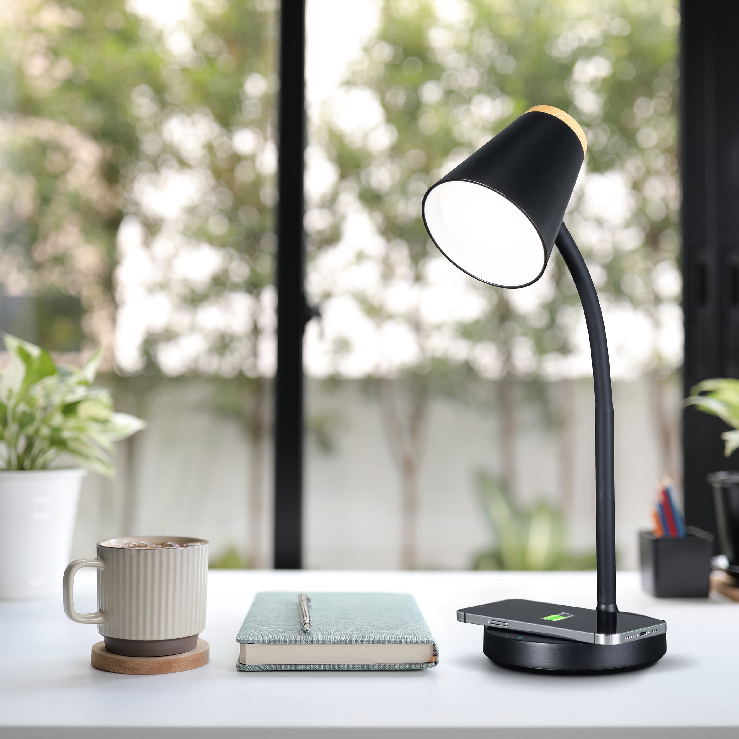 Gleam LED Desk Lamp w/ Wireless Charging, ClearSun, Black, Retail