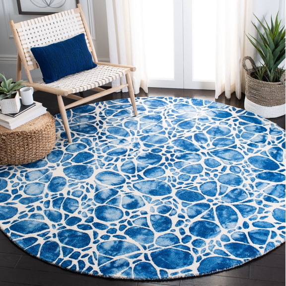 Safavieh Dip Dye Eleanora Distressed Wool Area Rug, Ivory/Blue, 7' x 7' Round