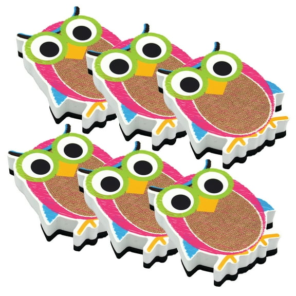 Ashley Productions Magnetic Whiteboard Eraser, Burlap Scribble Owl, Pack of 6