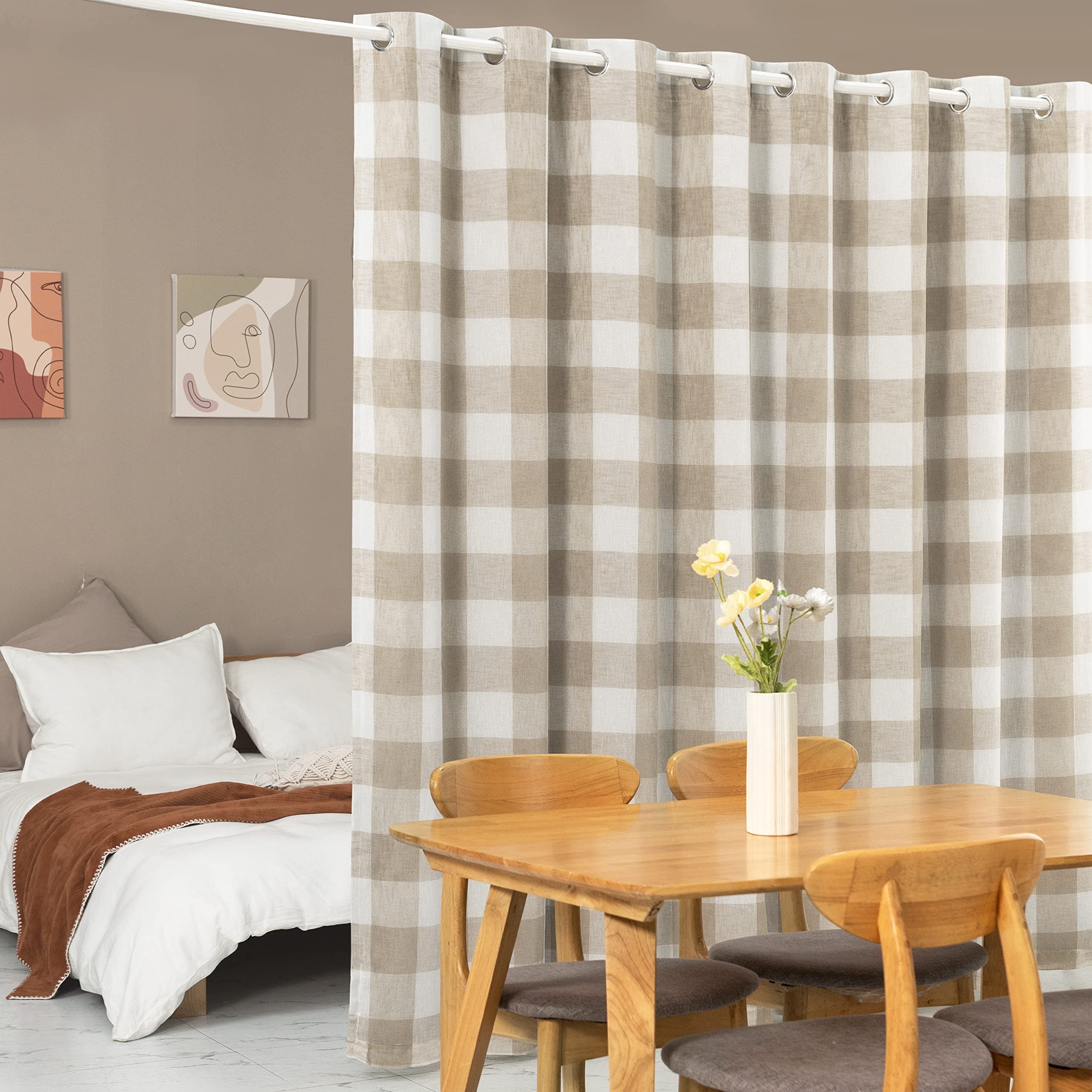 DriftAway Classic Taupe Plaid Grommet Blackout Curtain, 108” x 84”
