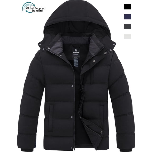 Wantdo Men's Waterproof Winter Puffer Jacket with Detachable Hood Warm Coat Black L