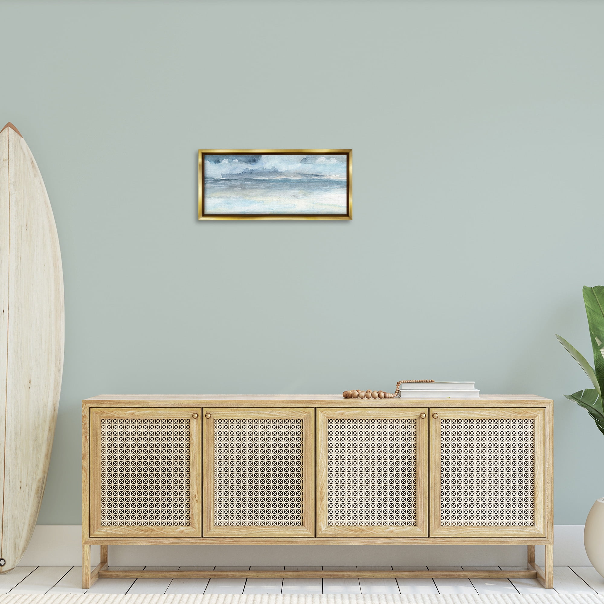 Stupell Industries Abstract Cloudy Ocean Waves Nature Painting Gold Floater Framed Canvas Art Print Wall Art, 25 x 11