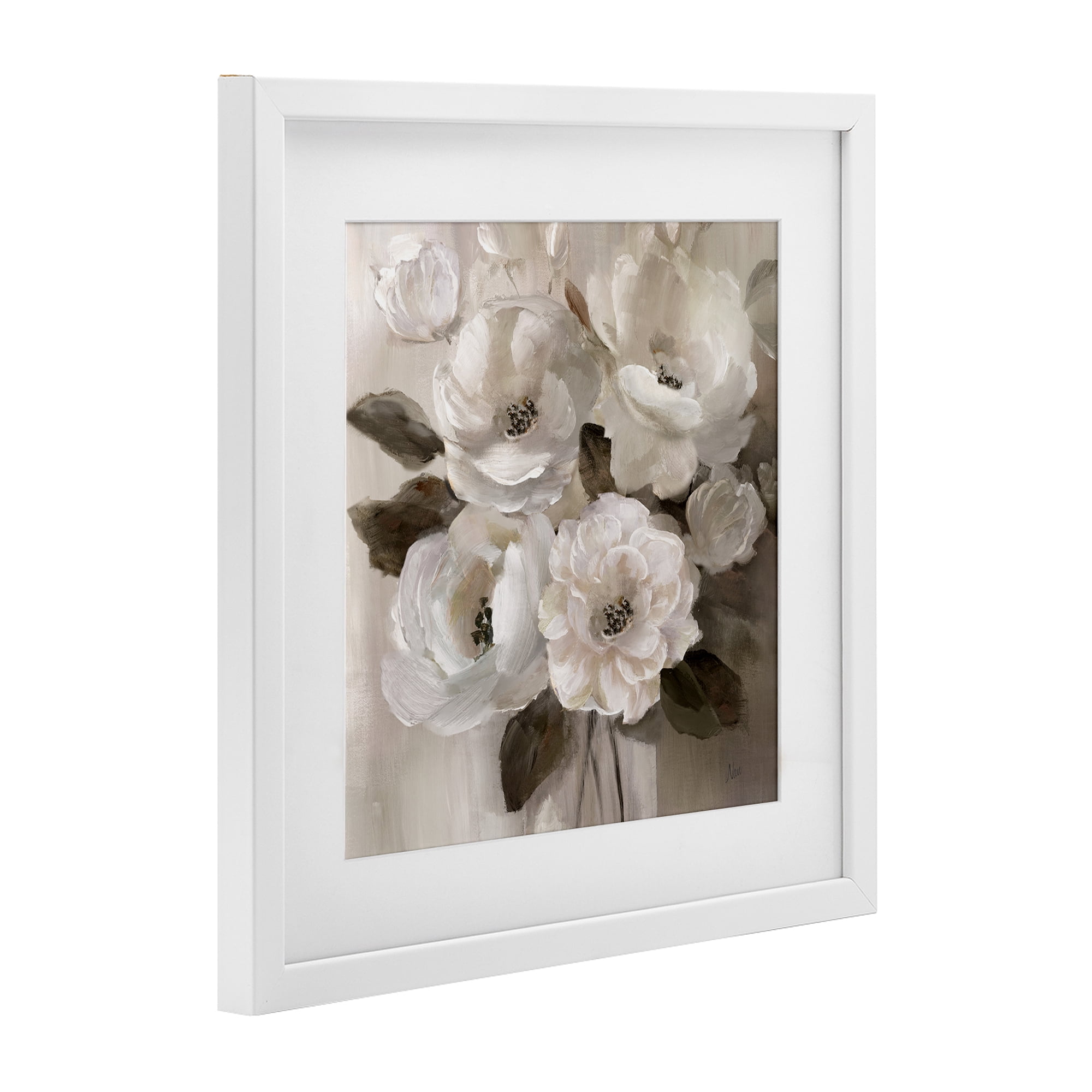 Stupell Industries Ivory Flower Bushel White Framed Print Under Glass, design by Nan
