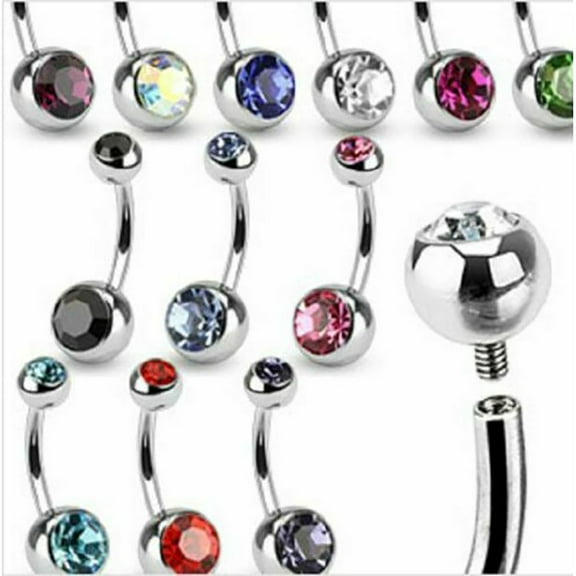 Bodyjewelryonline 14g Belly Ring 316L Surgical Steel Navel Ring CZ Gem Belly Button Rings -Sold Each