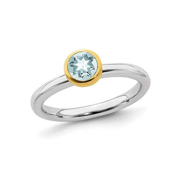 2/5 Carat (Ctw) Natural Aquamarine Ring in Sterling Silver with 14K Accent