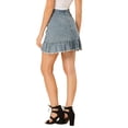 thumbnail image 3 of INSPIRE CHIC Women's Denim Skirt High Waist Ruffle Trim Irregular Hem Button Decor Mini Skirt L Blue Grey, 3 of 6