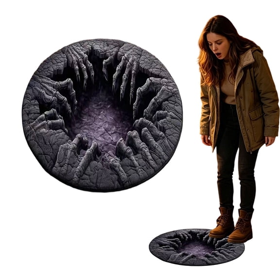 olkpmnmk 3D Skeleton Quilted Round Halloween Rug, 3D Halloween Door Mat, Halloween Illusion Rug, 3 Dimensional Rugs, Soft Non Slip 3D Halloween Rugs for Indoor Home Halloween Party Holiday Decor