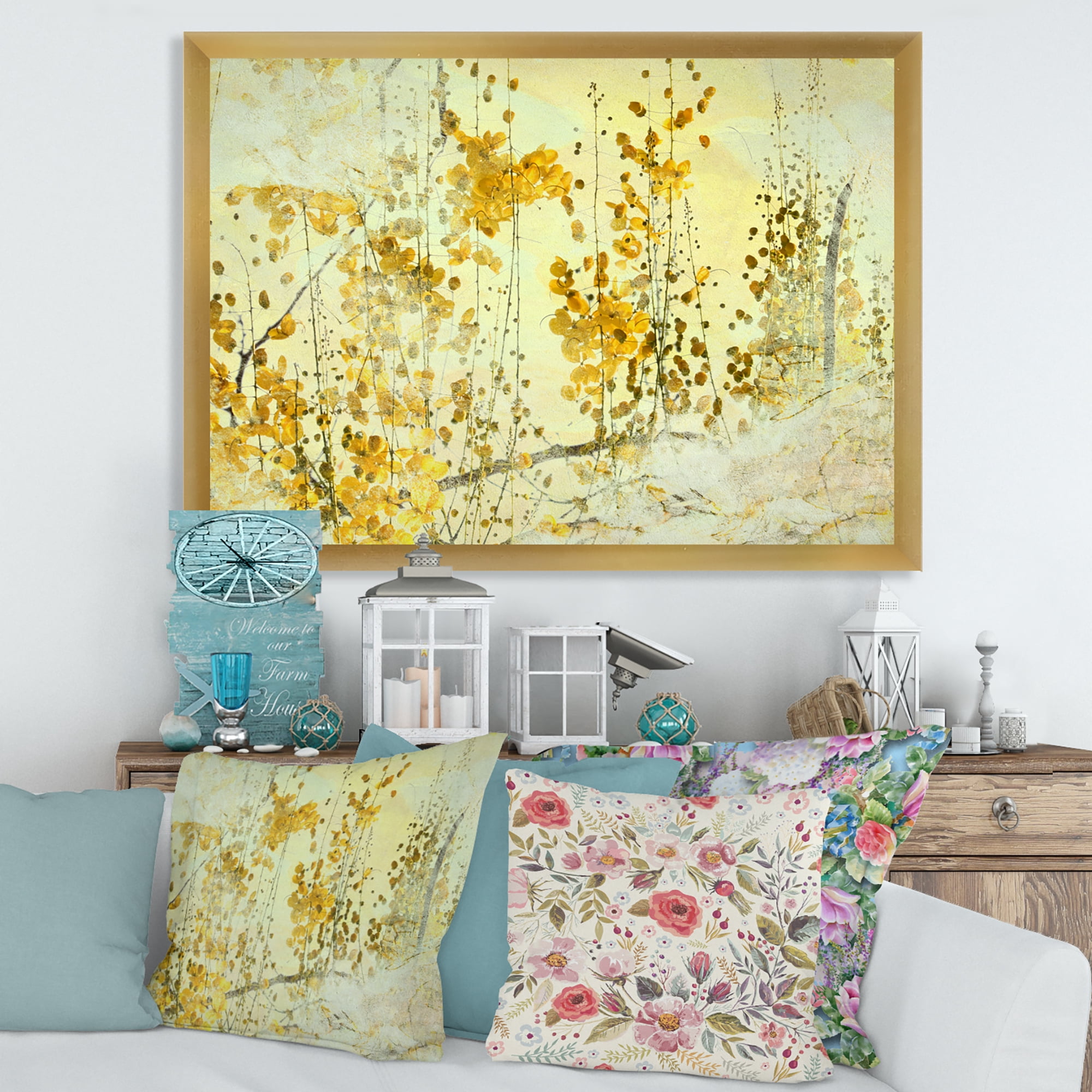 Designart 'Abstract Yellow Flower Grunge Art' Modern Framed Art Print